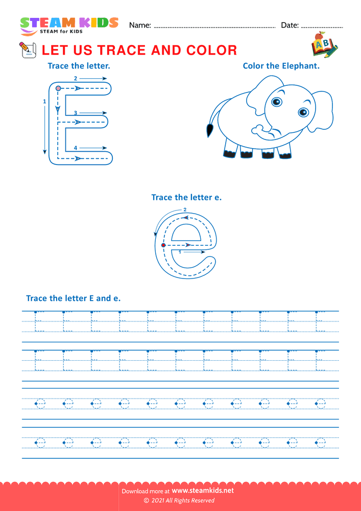 Free English Worksheet - Trace and Color - Worksheet 5