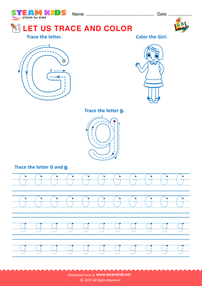 Free English Worksheet - Trace and Color - Worksheet 7