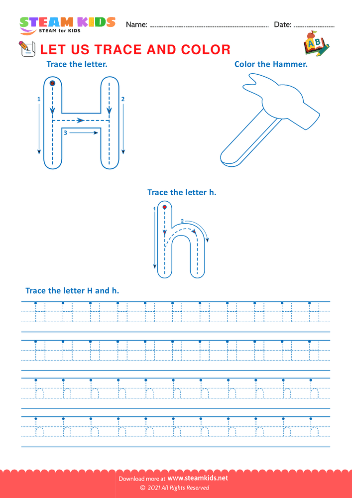 Free English Worksheet - Trace and Color - Worksheet 8