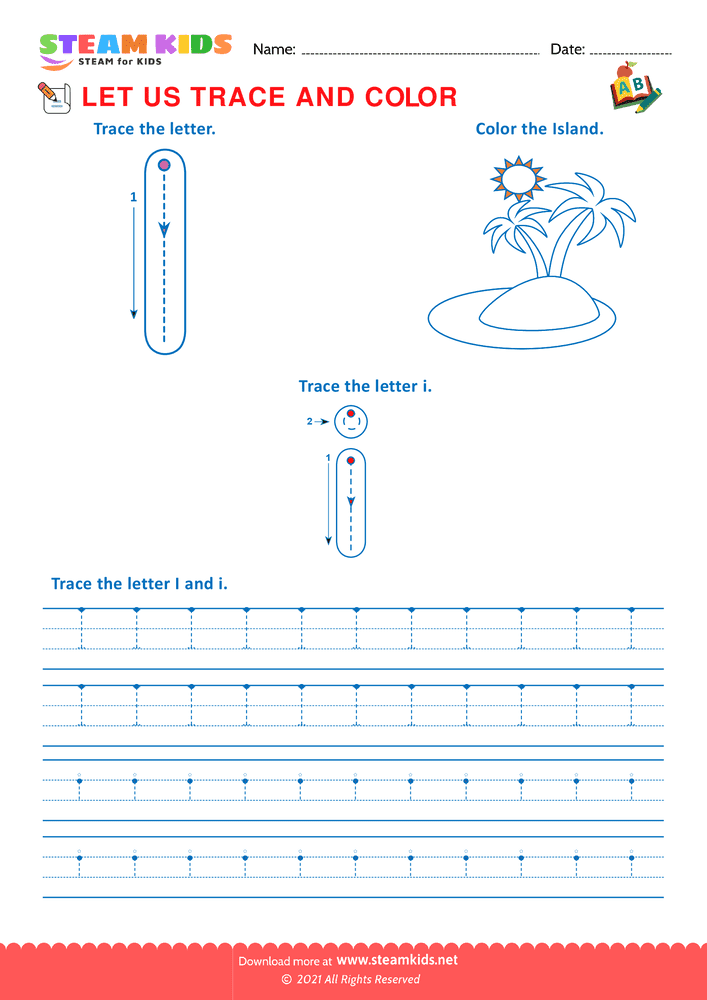 Free English Worksheet - Trace and Color - Worksheet 9