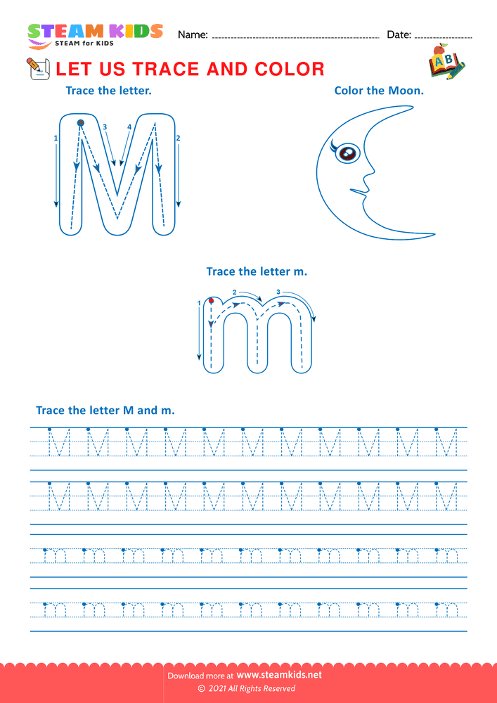 Free English Worksheet - Trace and Color - Worksheet 13