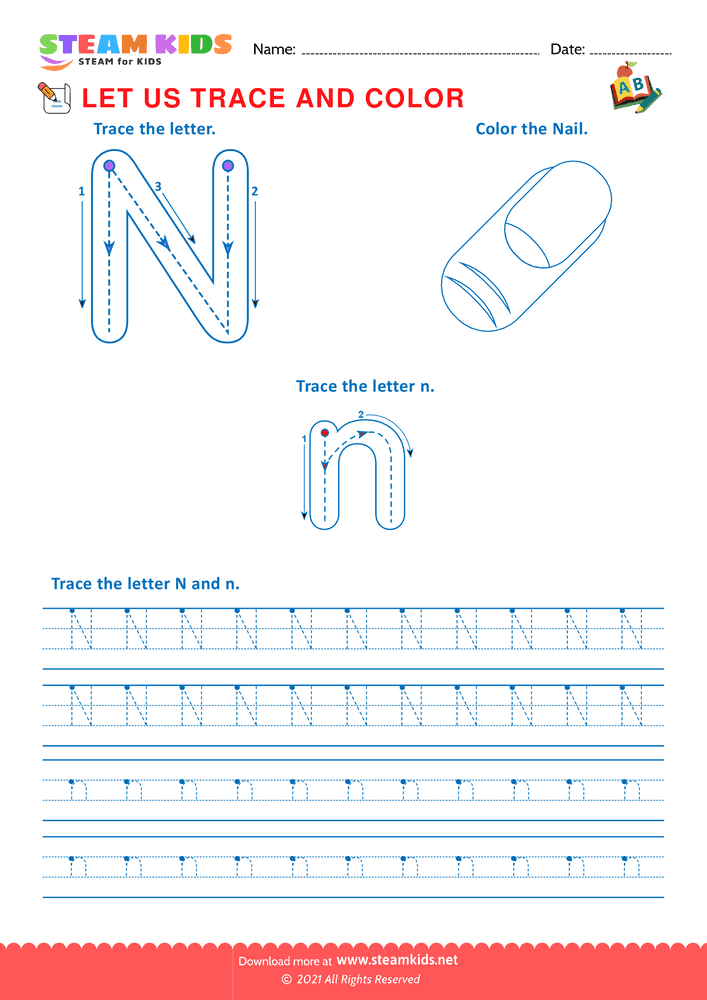 Free English Worksheet - Trace and Color - Worksheet 14