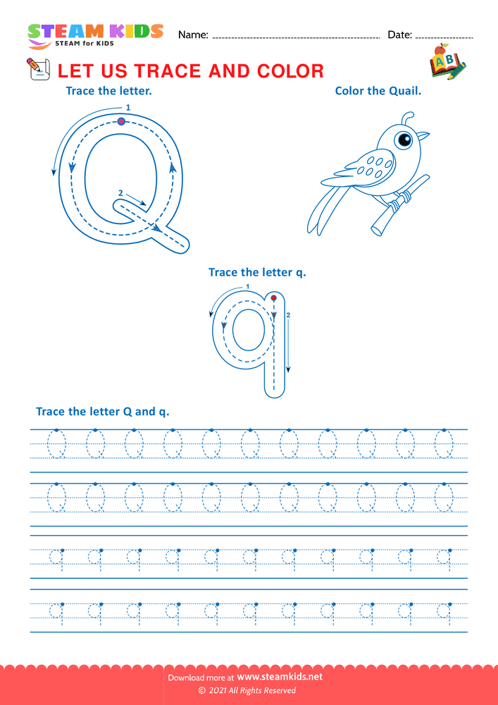 Free English Worksheet - Trace and Color - Worksheet 17