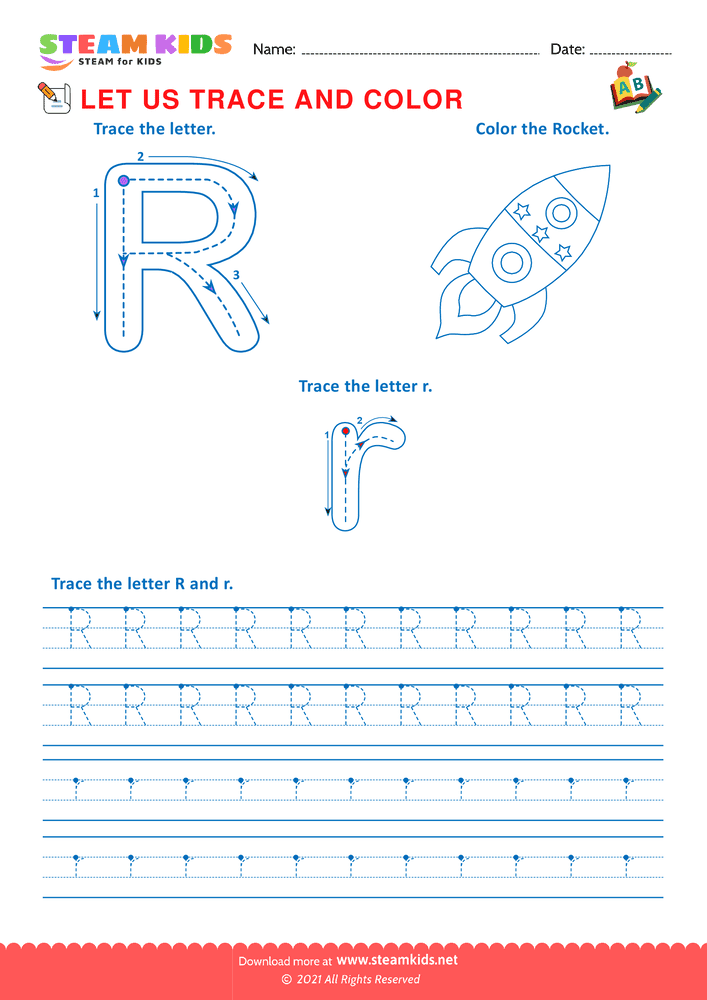 Free English Worksheet - Trace and Color - Worksheet 18