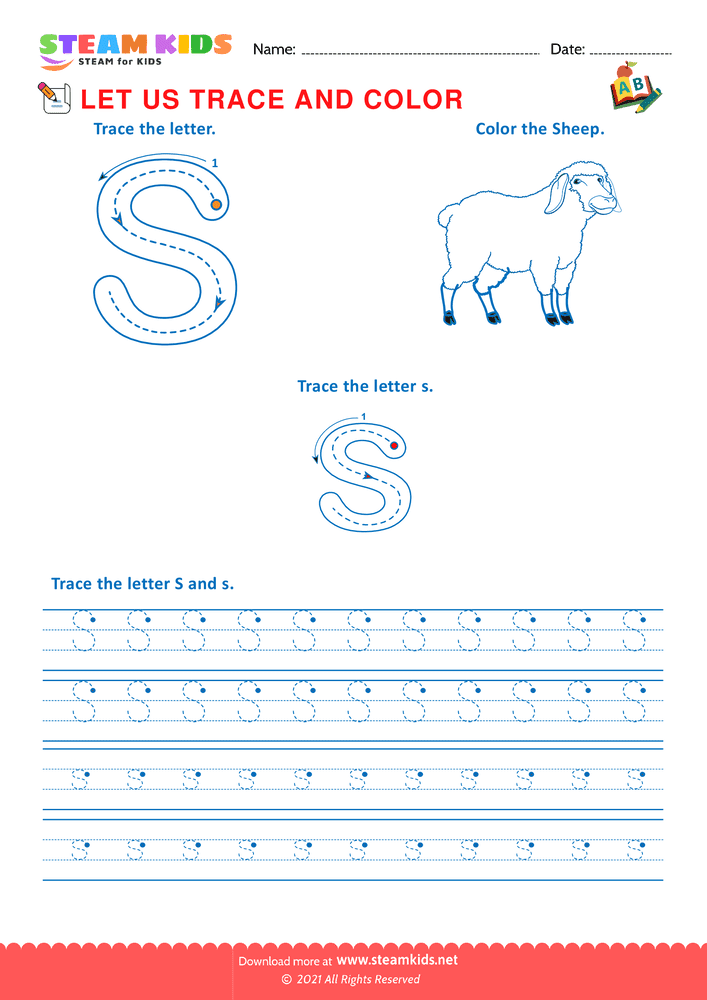 Free English Worksheet - Trace and Color - Worksheet 19