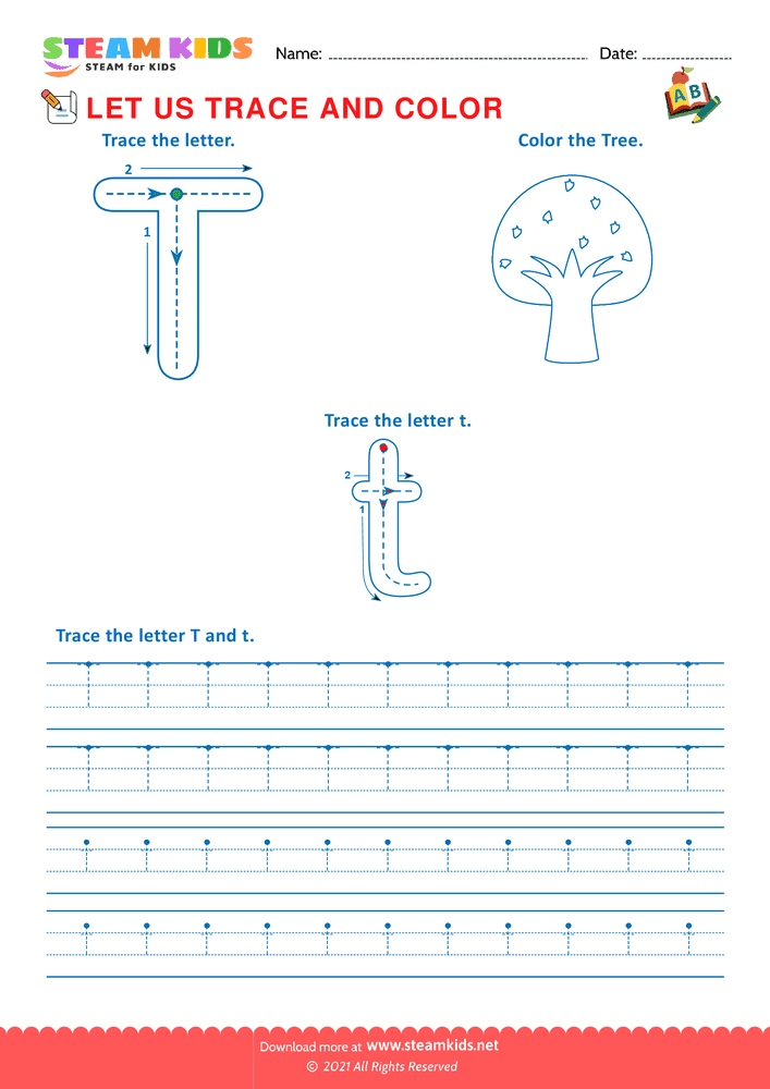 Free English Worksheet - Trace and Color - Worksheet 20