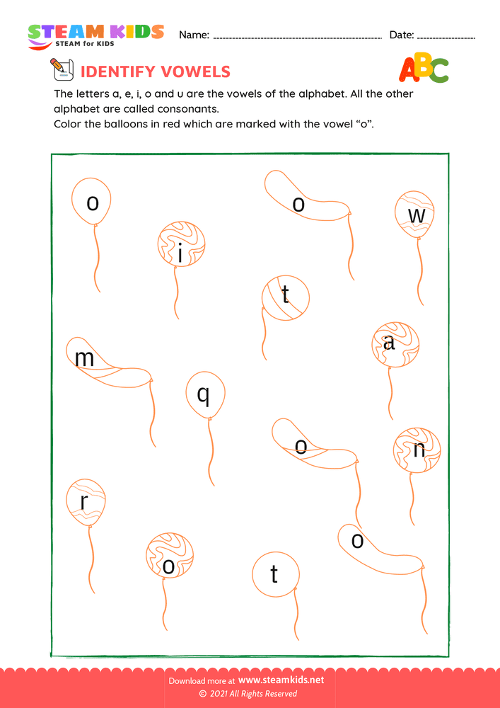 Free English Worksheet - Identify vowels - Worksheet 4