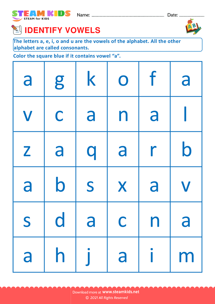 Free English Worksheet - Identify vowels - Worksheet 6