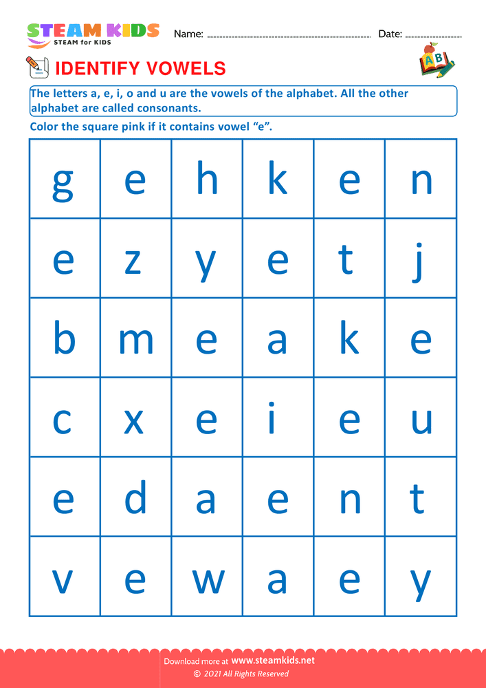 Free English Worksheet - Identify vowels - Worksheet 7