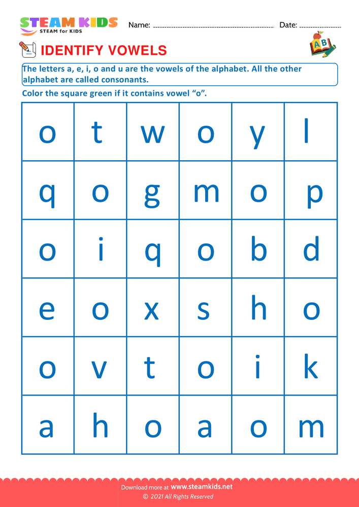 Free English Worksheet - Identify vowels - Worksheet 9