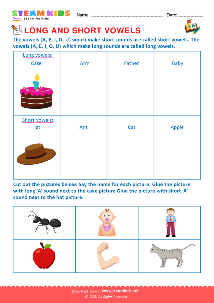 Free English Worksheet - Long and short vowels - Worksheet 1