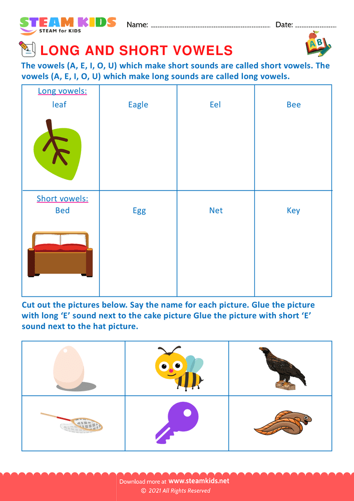 Free English Worksheet - Long and short vowels - Worksheet 2