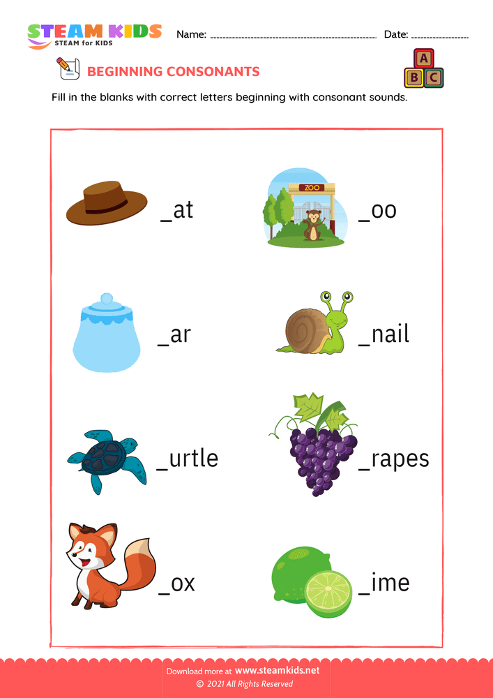 Free English Worksheet - Beginning consonants - Worksheet 3