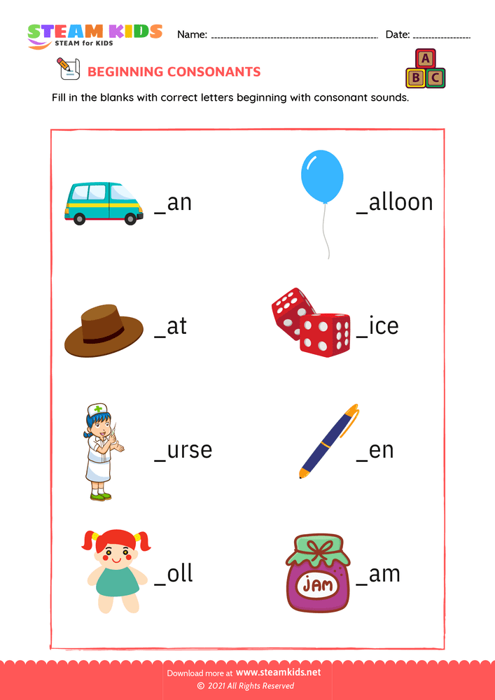 Free English Worksheet - Beginning consonants - Worksheet 4