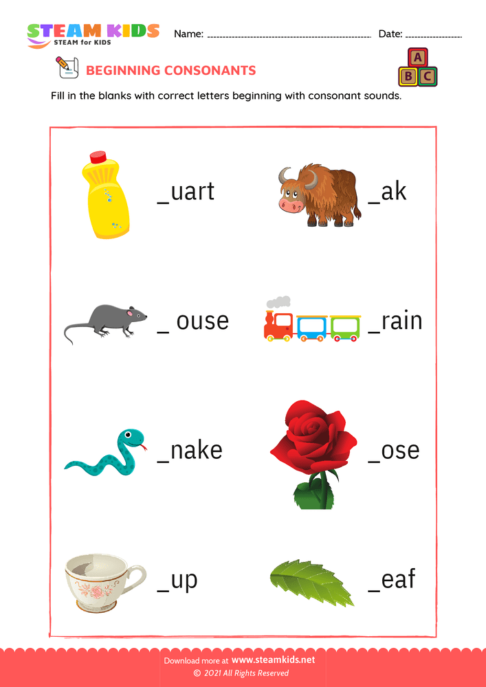 Free English Worksheet - Beginning consonants - Worksheet 6