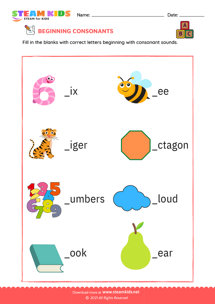 Free English Worksheet - Beginning consonants - Worksheet 8