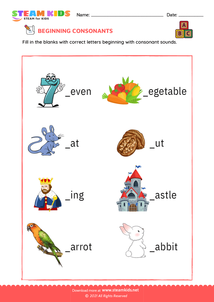 Free English Worksheet - Beginning consonants - Worksheet 9