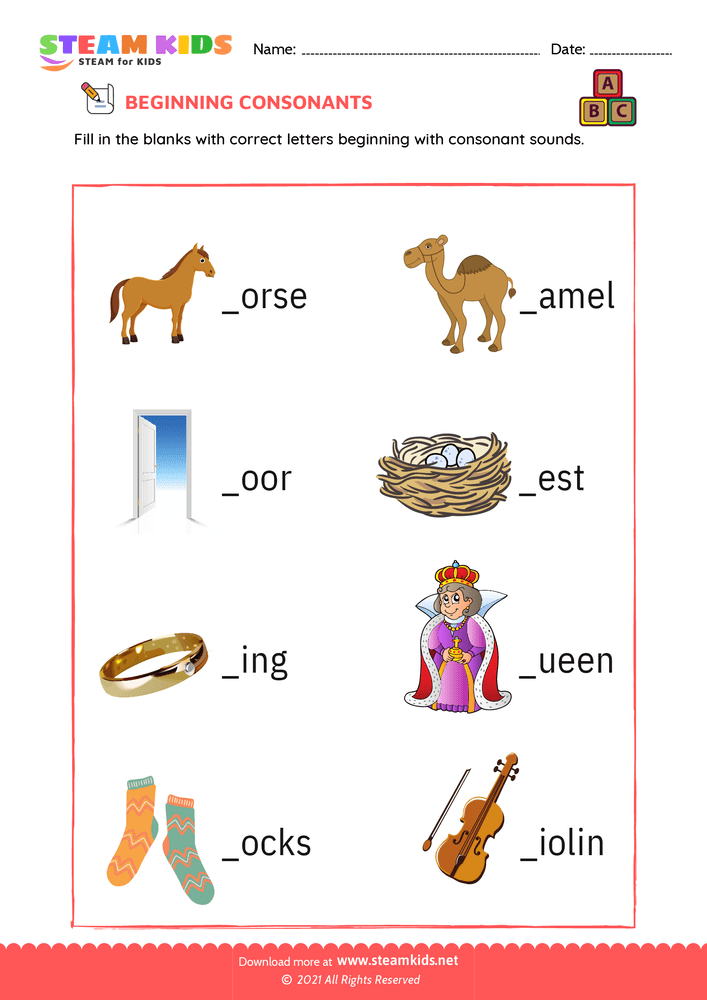 Free English Worksheet - Beginning consonants - Worksheet 11