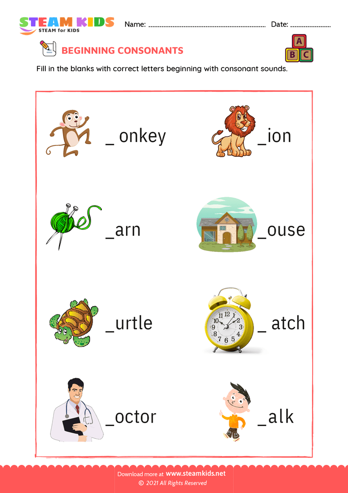 Free English Worksheet - Beginning consonants - Worksheet 12