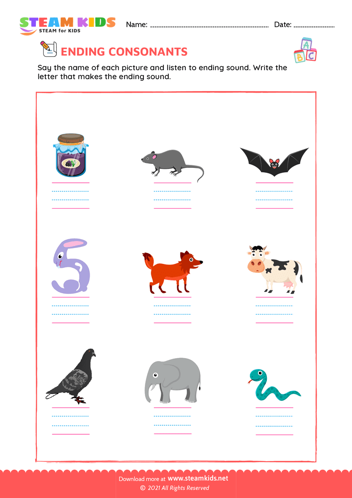 Free English Worksheet - Ending consonants - Worksheet 5