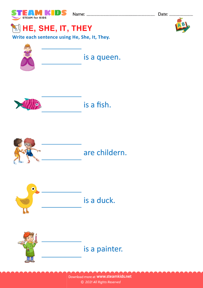 Free English Worksheet - He, She, It and they - Worksheet 1