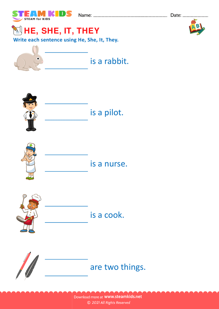 Free English Worksheet - He, She, It and they - Worksheet 2