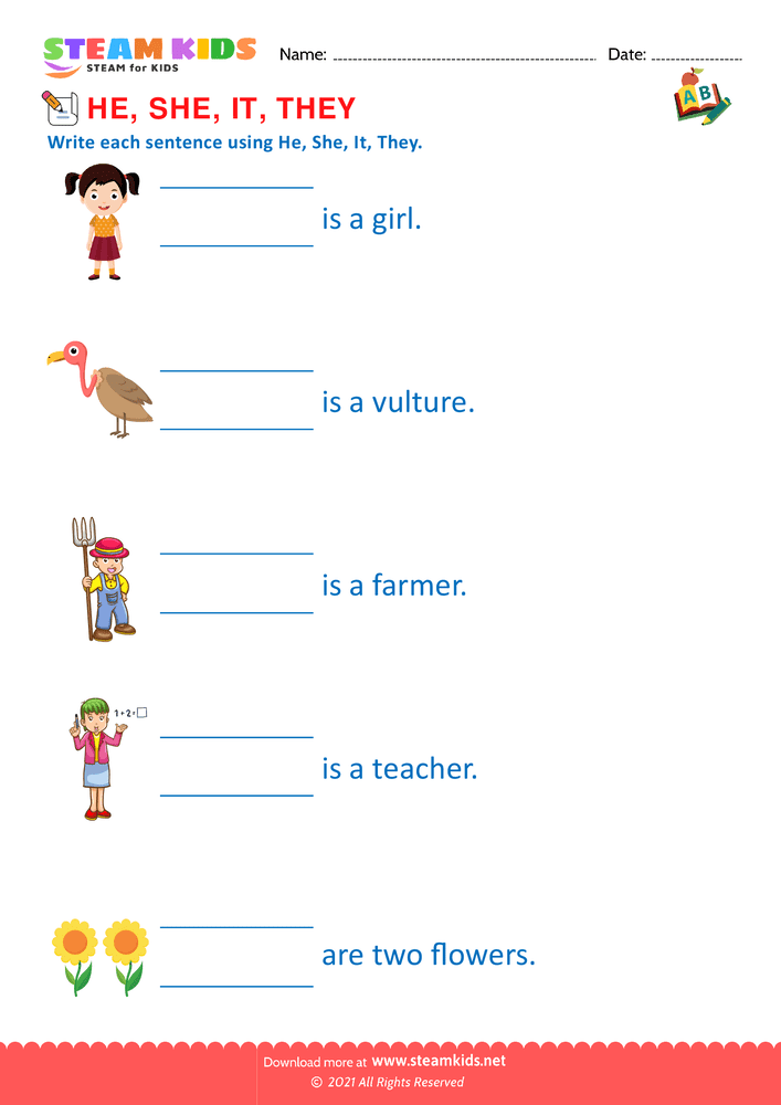 Free English Worksheet - He, She, It and they - Worksheet 4