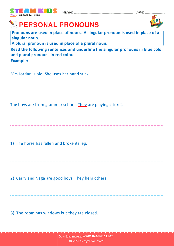 Free English Worksheet - Personal pronouns - Worksheet 4