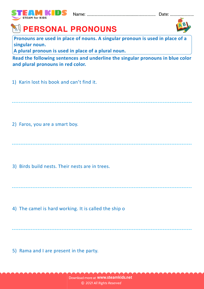 Free English Worksheet - Personal pronouns - Worksheet 5