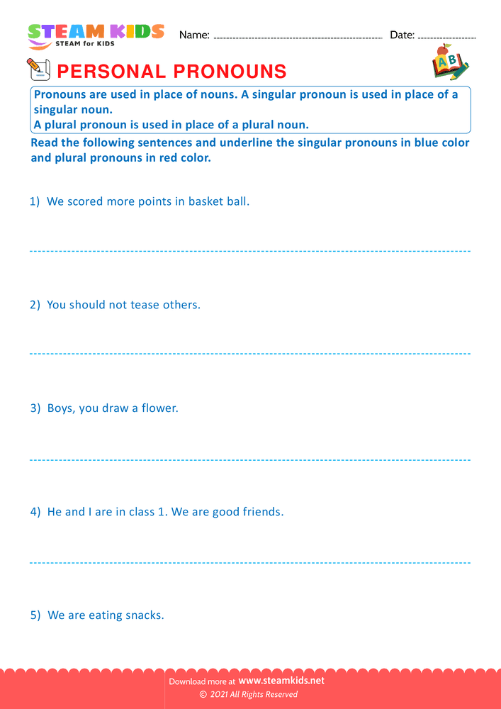 Free English Worksheet - Personal pronouns - Worksheet 6