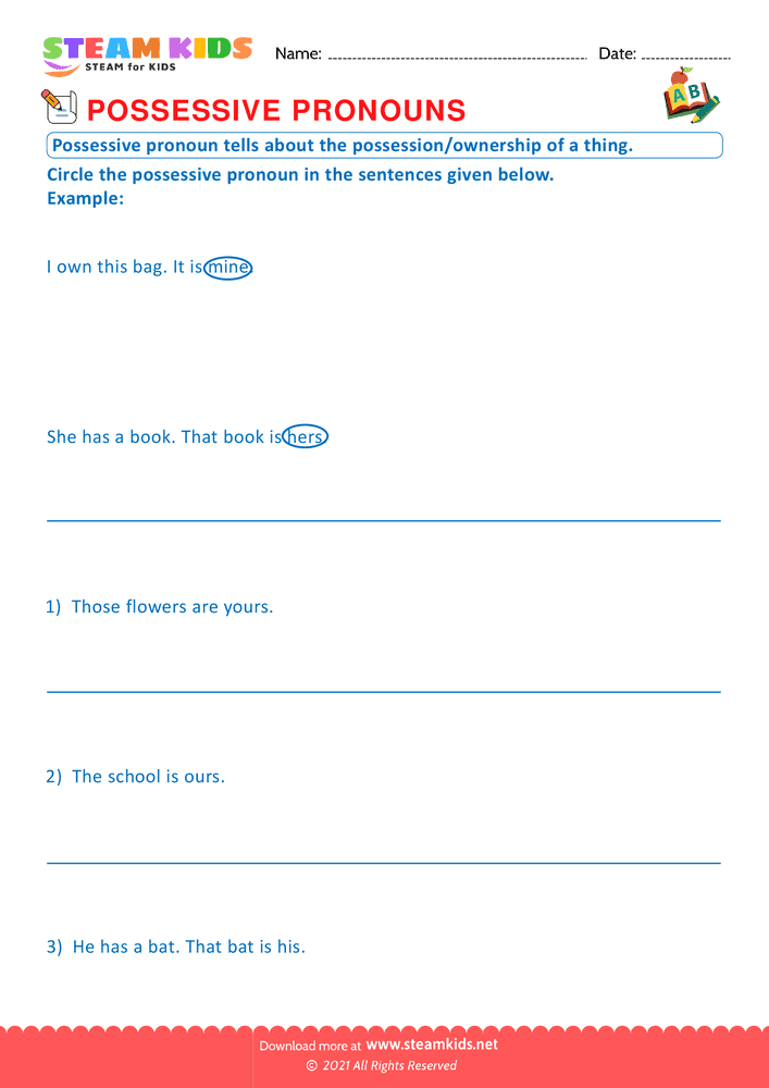 Free English Worksheet - Possessive pronounsc - Worksheet 1