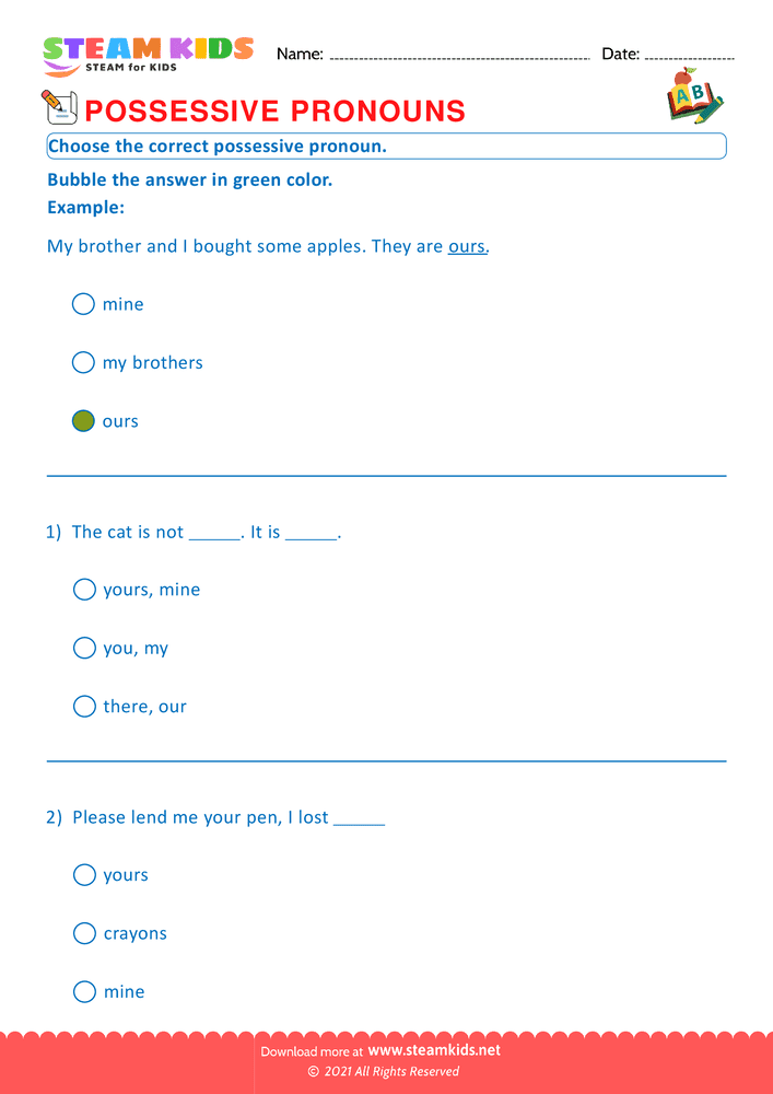 Free English Worksheet - Possessive pronounsc - Worksheet 4