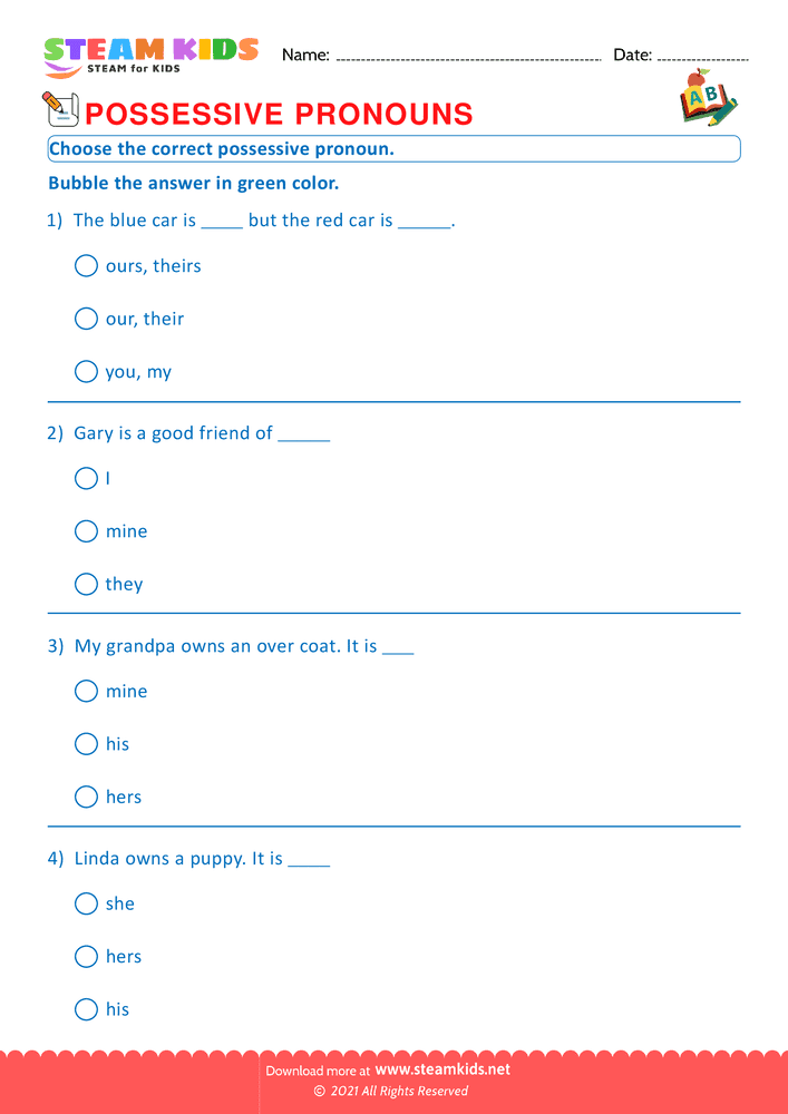 Free English Worksheet - Possessive pronounsc - Worksheet 5