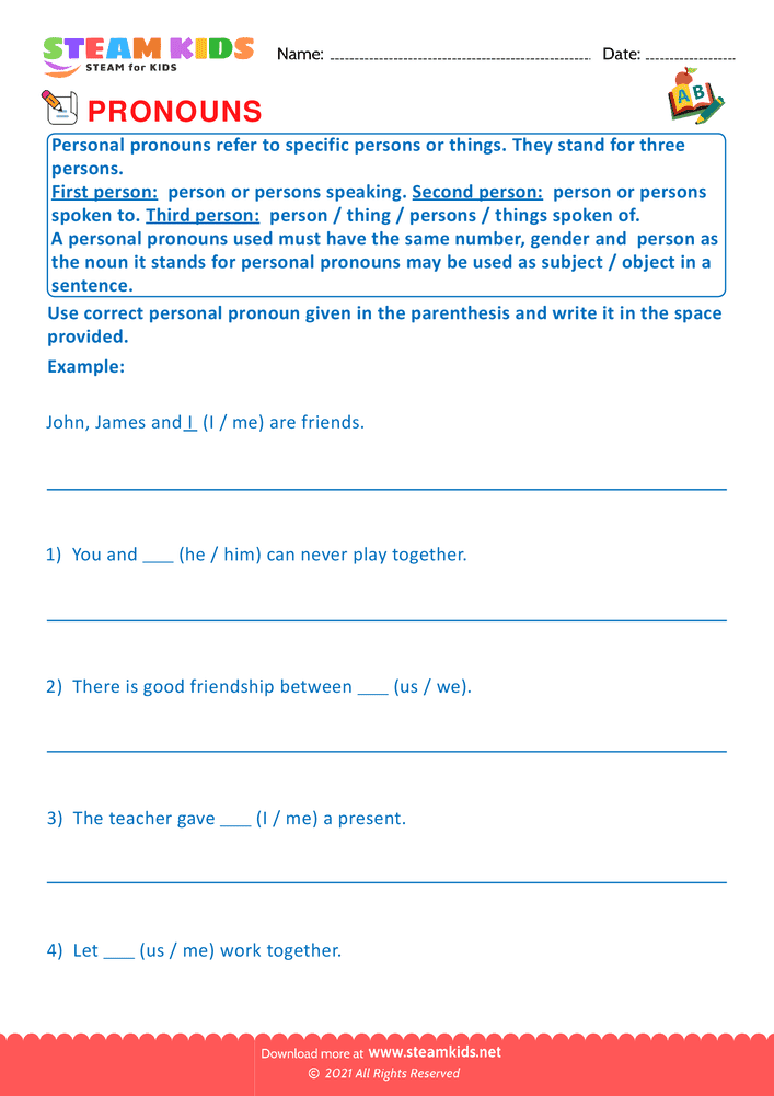 Free English Worksheet - Identify Pronouns - Worksheet 5