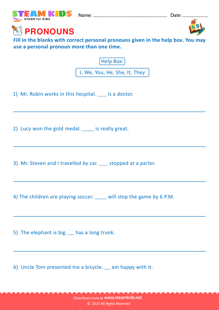 Free English Worksheet - Identify Pronouns - Worksheet 9