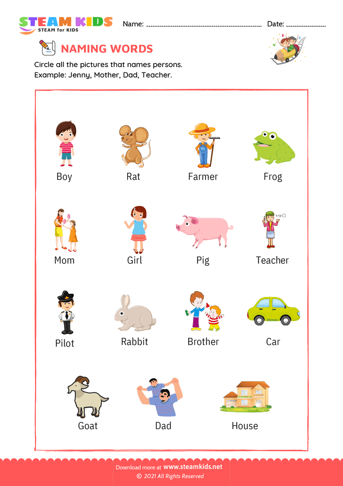 Free English Worksheet - Naming words - Worksheet 4