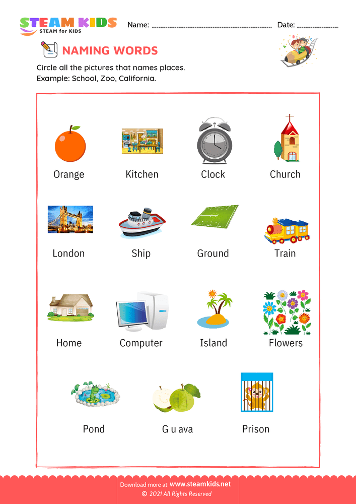 Free English Worksheet - Naming words - Worksheet 11