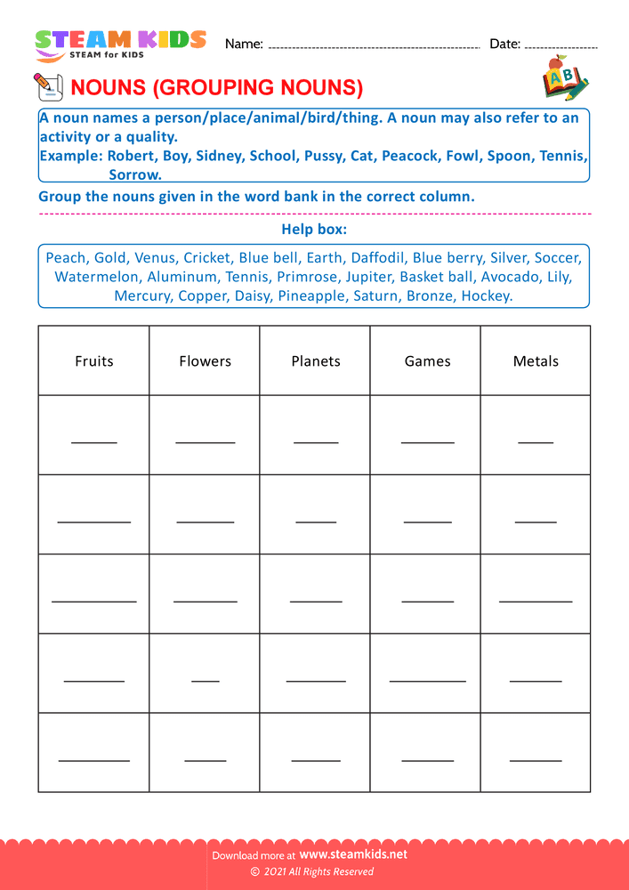 Free English Worksheet - Grouping nouns - Worksheet 3