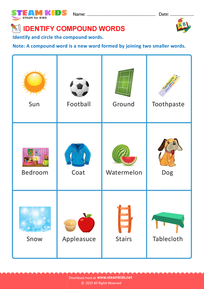 Free English Worksheet - Identify Compound words - Worksheet 1