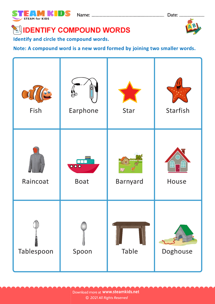 Free English Worksheet - Identify Compound words - Worksheet 6