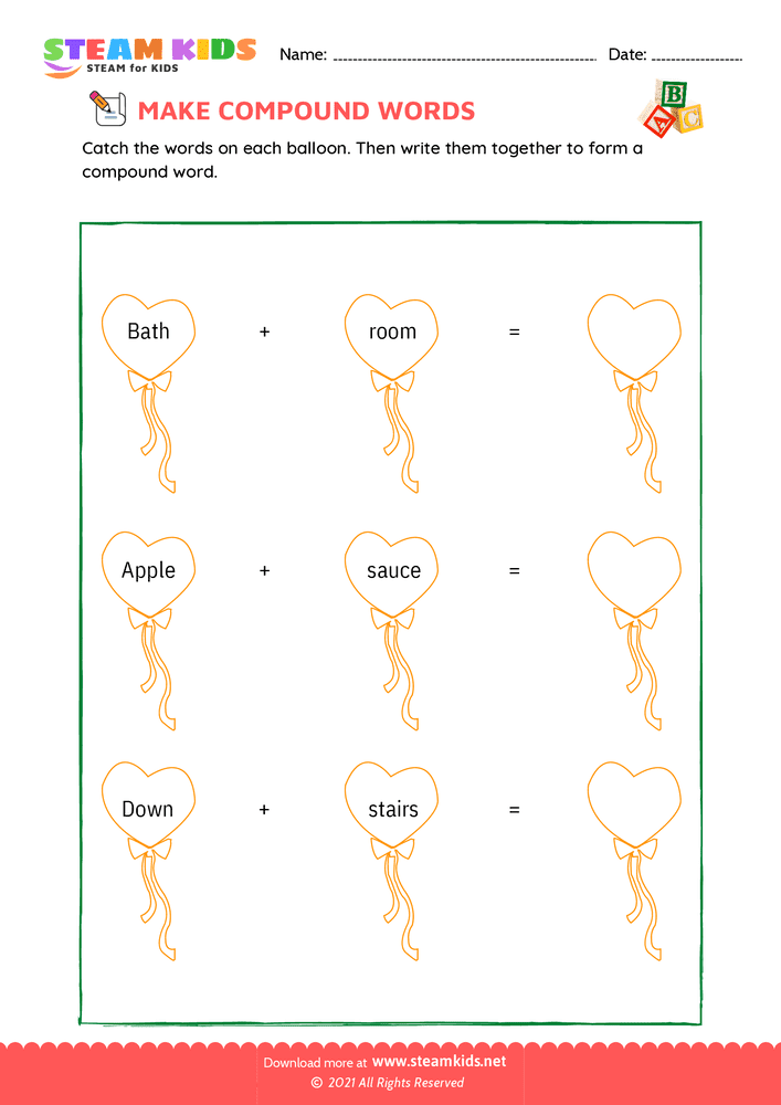 Free English Worksheet - Make compound words - Worksheet 3