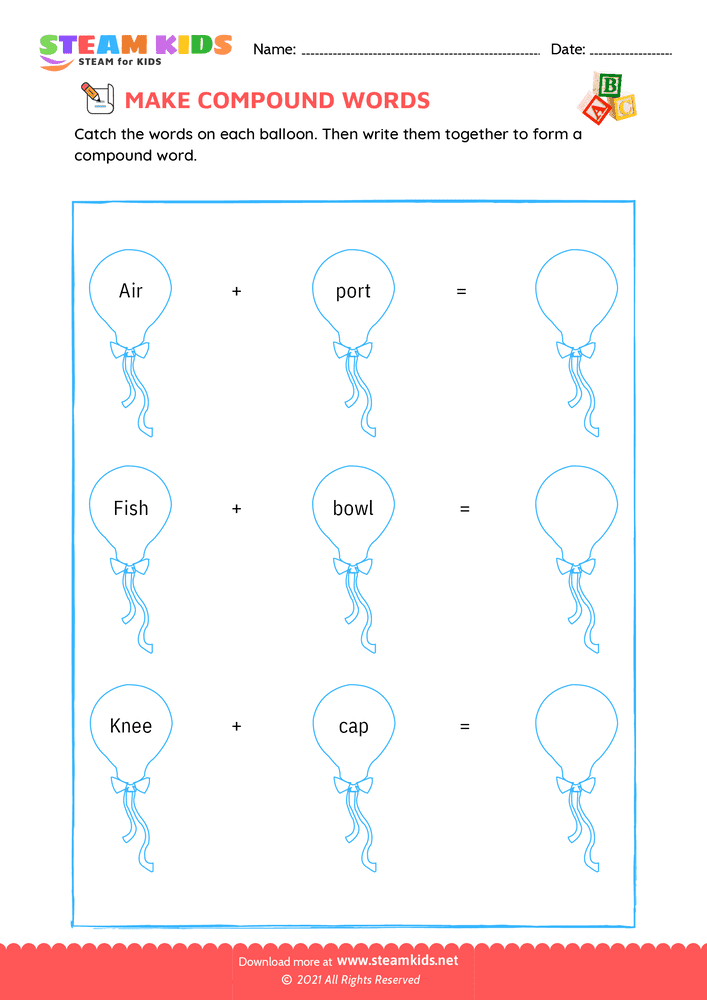 Free English Worksheet - Make compound words - Worksheet 5