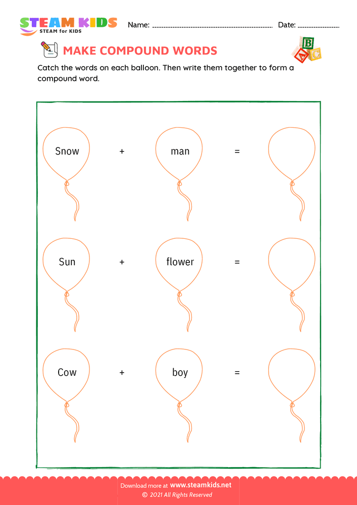 Free English Worksheet - Make compound words - Worksheet 8