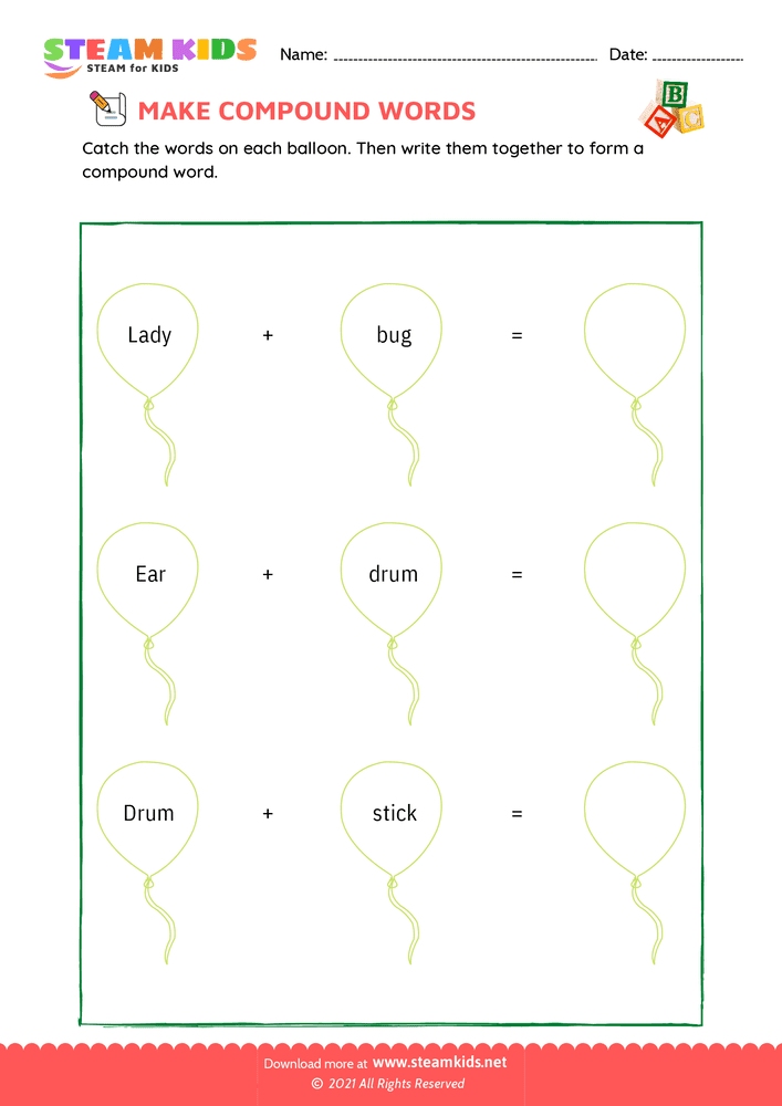 Free English Worksheet - Make compound words - Worksheet 10