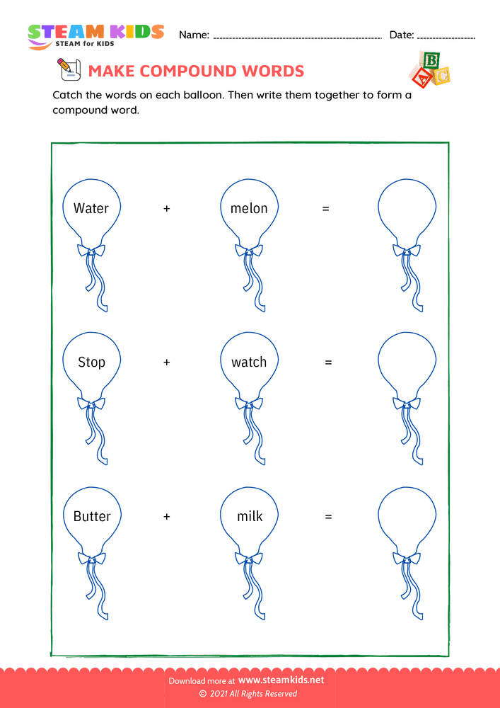 Free English Worksheet - Make compound words - Worksheet 11