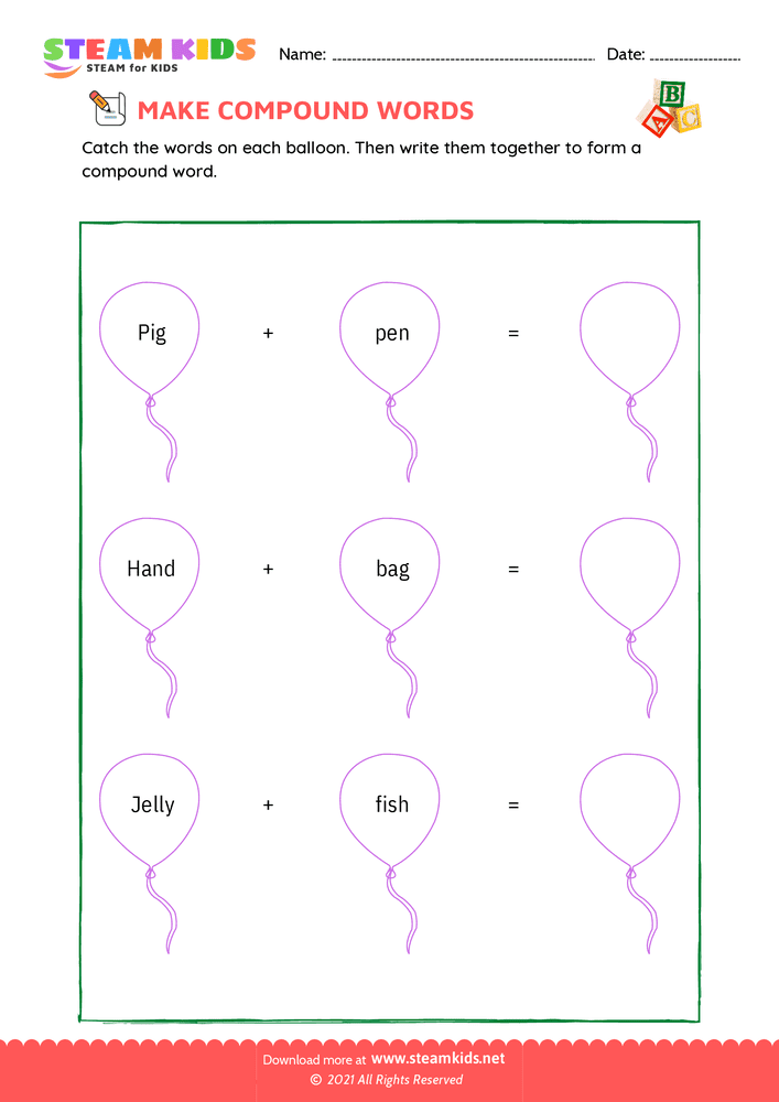 Free English Worksheet - Make compound words - Worksheet 12