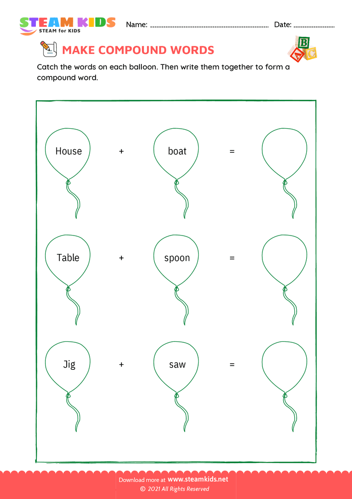 Free English Worksheet - Make compound words - Worksheet 14