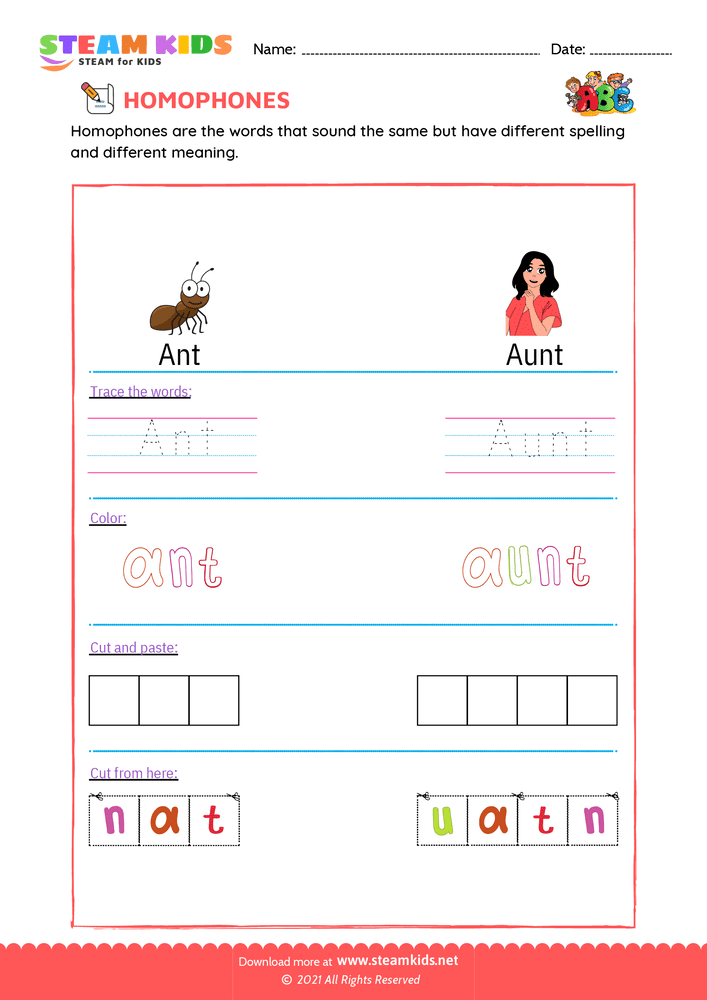 Free English Worksheet - Trace and Color - Worksheet 1