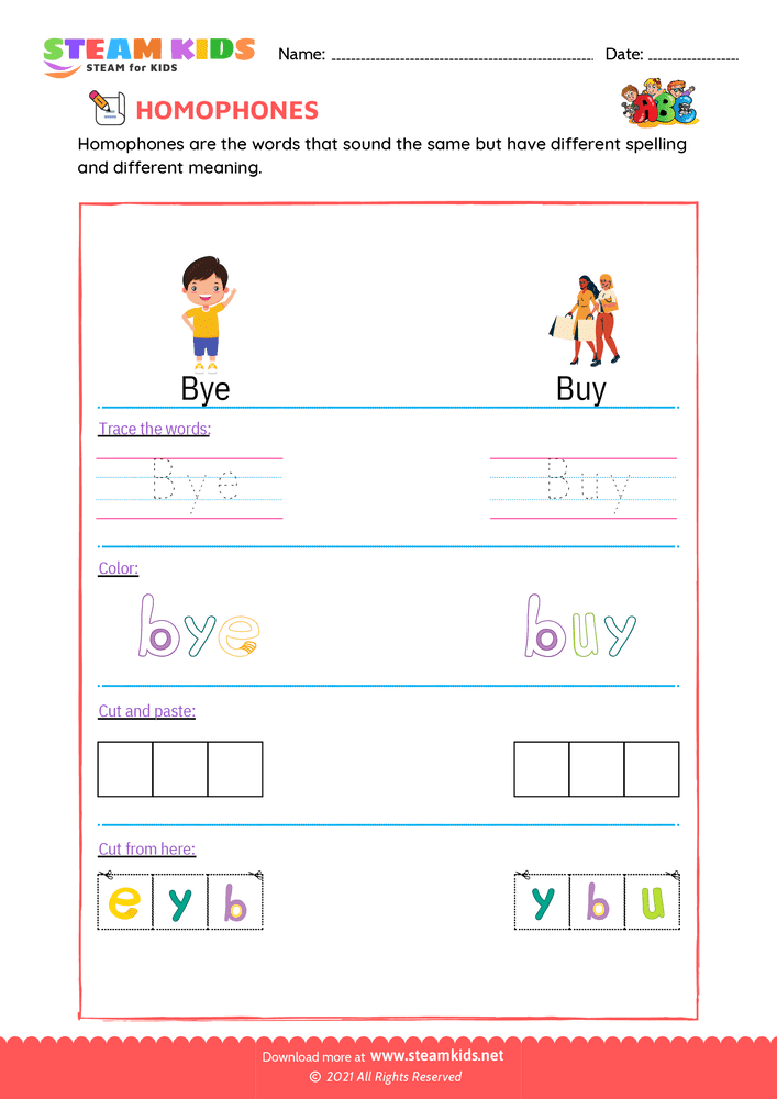 Free English Worksheet - Trace and Color - Worksheet 2