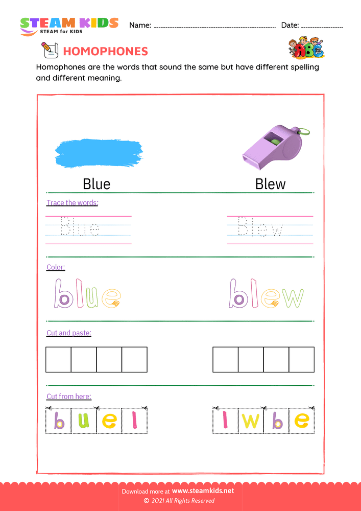 Free English Worksheet - Trace and Color - Worksheet 4